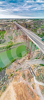 Perrine Memorial Bridge aerial view in Jerome, Idaho