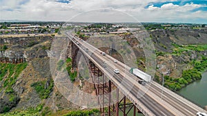 Perrine Memorial Bridge aerial view in Jerome, Idaho