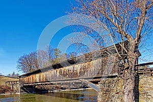 Perrine\'s covered bridge New York historical site spanning Wallkill River in Spring