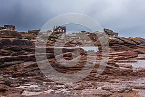 Perros Guirec, Ploumanac`h Lighthouse, Mean Ruz, la Manche, rocks and waves