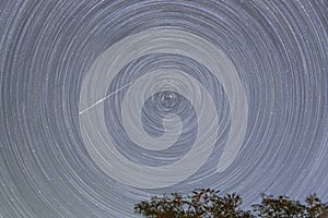 Perseid meteor shower and Polaris star trails