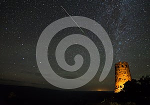 Perseid Meteors Over Desert View Watchtower