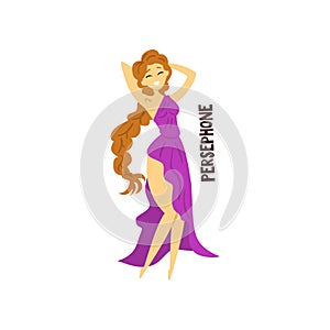 Persephone Olympian Greek Goddess, ancient Greece mythology character vector Illustration on a white background