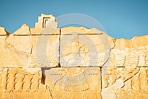 Persepolis, Iran - 8th june, 2022: stone carvings close up. Persepolis - capital of the ancient Achaemenid kingdom. Ancient