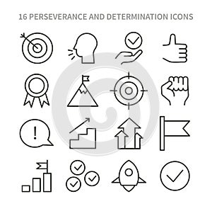 Perseverance and Determination icon set. Flat vector illustration