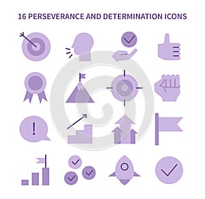 Perseverance and Determination icon set. Flat vector illustration