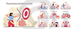 Perseverance and Determination set. Flat vector illustration.