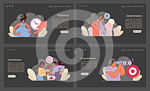 Perseverance and Determination set. Flat vector illustration.