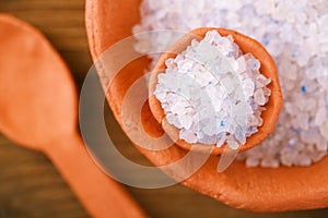 Persian Blue Iranian Crystal Rock salt in rustic clay bowls