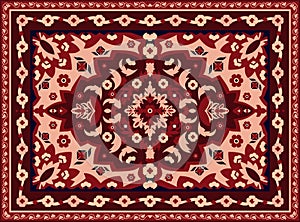 Persian carpet. Indian rug and arabesque abstract border texture, vintage eastern geometric pattern for interior floor