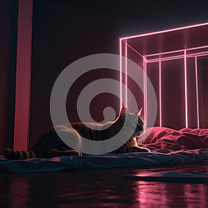 Persian cat sleeping bed neon light