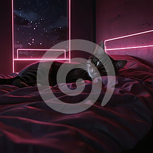 Persian cat sleeping bed neon light