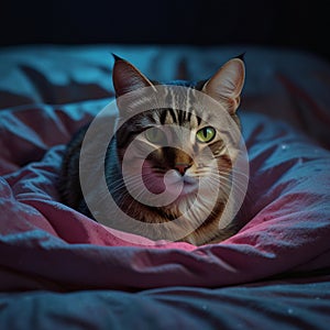 Persian cat sleeping bed neon light