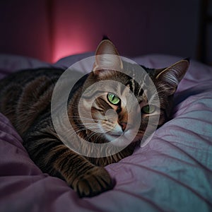 Persian cat sleeping bed neon light