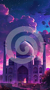 Persian Empire at dusk vibrant violet skies a moment frozen in time