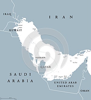 Persian Gulf region political map blue gray