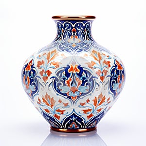 Persian Handmade Ceramic Blue And Orange Vase Qajar Art