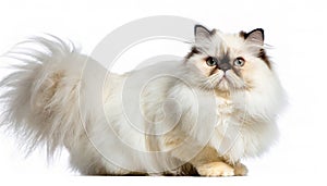 Persian longhair cat - Felis silvestris catus - is characterised by a round face and short muzzle with short legs, isolated on