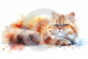 Persian Modern Persian Cat watercolor, isolated on white background