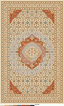 Persian carpet design edited in blue beige and dark orange color photo