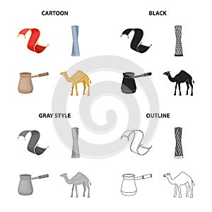 The Persian rug, the Shanghai tower, the Turk for coffee, the Arabian camel. United Arab Emirates set collection icons