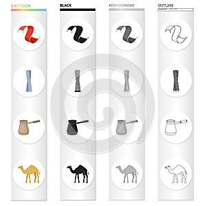 The Persian rug, the Shanghai tower, the Turk for coffee, the Arabian camel. United Arab Emirates set collection icons