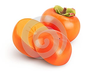 Persimmon fruit sliced isolated on white background with full depth of field