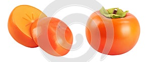 Persimmon fruit sliced isolated on white background with full depth of field