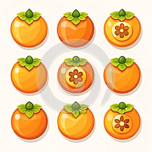 Persimmon icon set in flat vector style