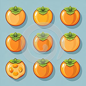 Persimmon icon set in flat vector style