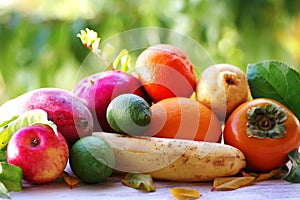 Persimmon, pomegranate, apple, other fruits