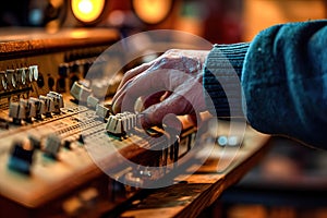 A person adjusting the knobs on an analog radio