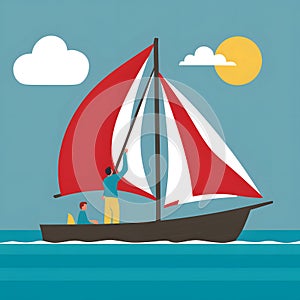 Person adjusts sails, navigating winds of change with adaptation