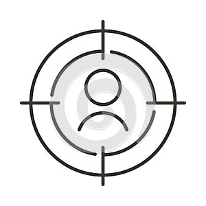 Person with aim target symbol. Vector thin line icon for concepts of job search, human resources, target market and human