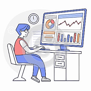 Person analyzing data and charts on a computer screen