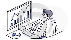 Person Analyzing Data on Computer Business Analytics Vector Design Generative AI