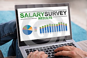 Person Analyzing Salary Survey Results On Laptop