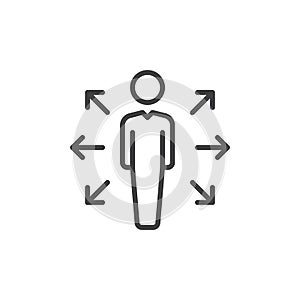 Person and arrows line icon, outline vector sign, linear style pictogram isolated on white. Career opportunities symbol, logo illu