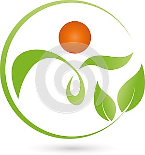 Person as plant and leaves, naturopath and wellness logo