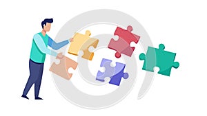 Person Assembling Jigsaw Puzzle Pieces, Problem Solving, vector design Generative AI