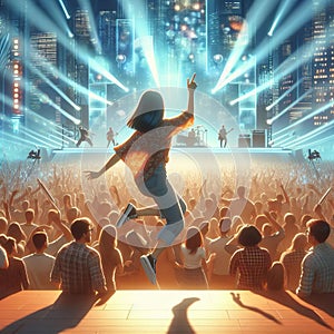 A person attending a lively concert and dancing along, photore