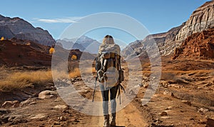 Person Backpack Walking Dirt Road