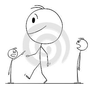 Person With Big Head Walking on the Street, Vector Cartoon Stick Figure Illustration