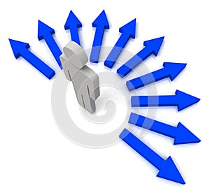 Person With Blue Arrows Shows Many Choices