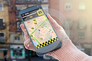 Person Booking Taxi On SmartPhone, through app