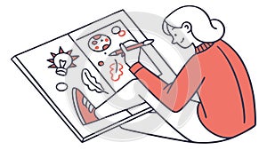 Person Brainstorming and Drawing with Creative Elements, vector design Generative AI