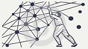 Person Building a Complex Network Structure Abstract Illustration, vector design Generative AI