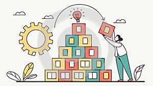 Person Building Idea Blocks, Innovation and Creative Problem Solving, vector design Generative AI
