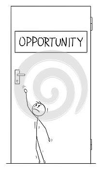 Person or Businessman Can& x27;t Open Door of Opportunity , Vector Cartoon Stick Figure Illustration