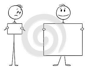 Person or Businessman Presenting in Small or Big, Vector Cartoon Stick Figure Illustration